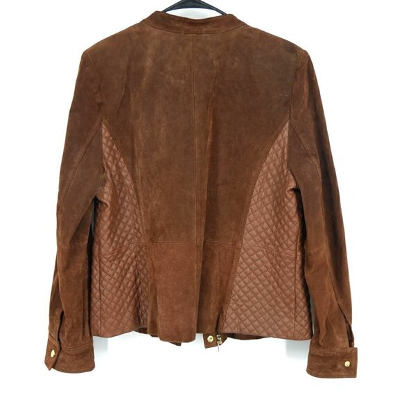 Isaac Mizrahi Leather Motorcycle Jacket Brown 16 - Picture 2 of 2